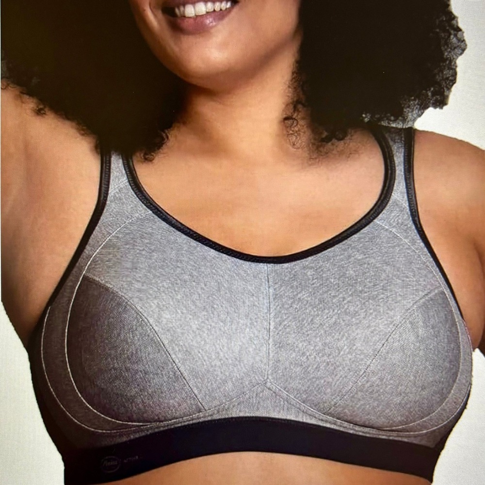 Anita Active Extreme Control Sports Bra Grey Heather US 38H High Impact 4-Hook